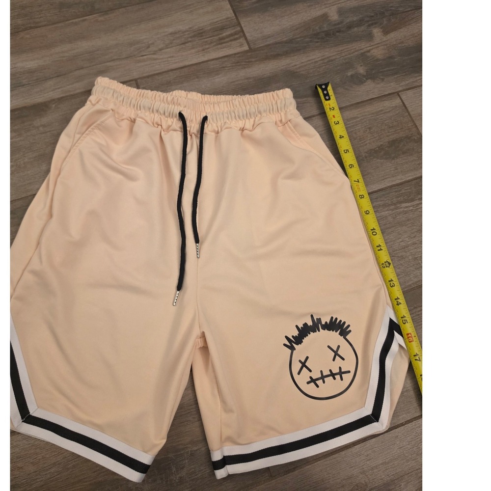 Mens Peach Graphic Basketball Shorts Elastic Waist Athletic Streetwear Striped